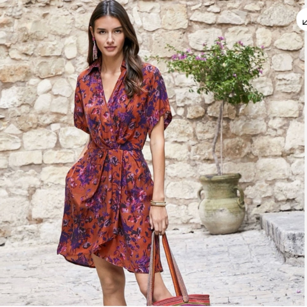 Peruvian Connection Castello Short Sleeve Floral Wrap Dress Women's Size 14 NWOT